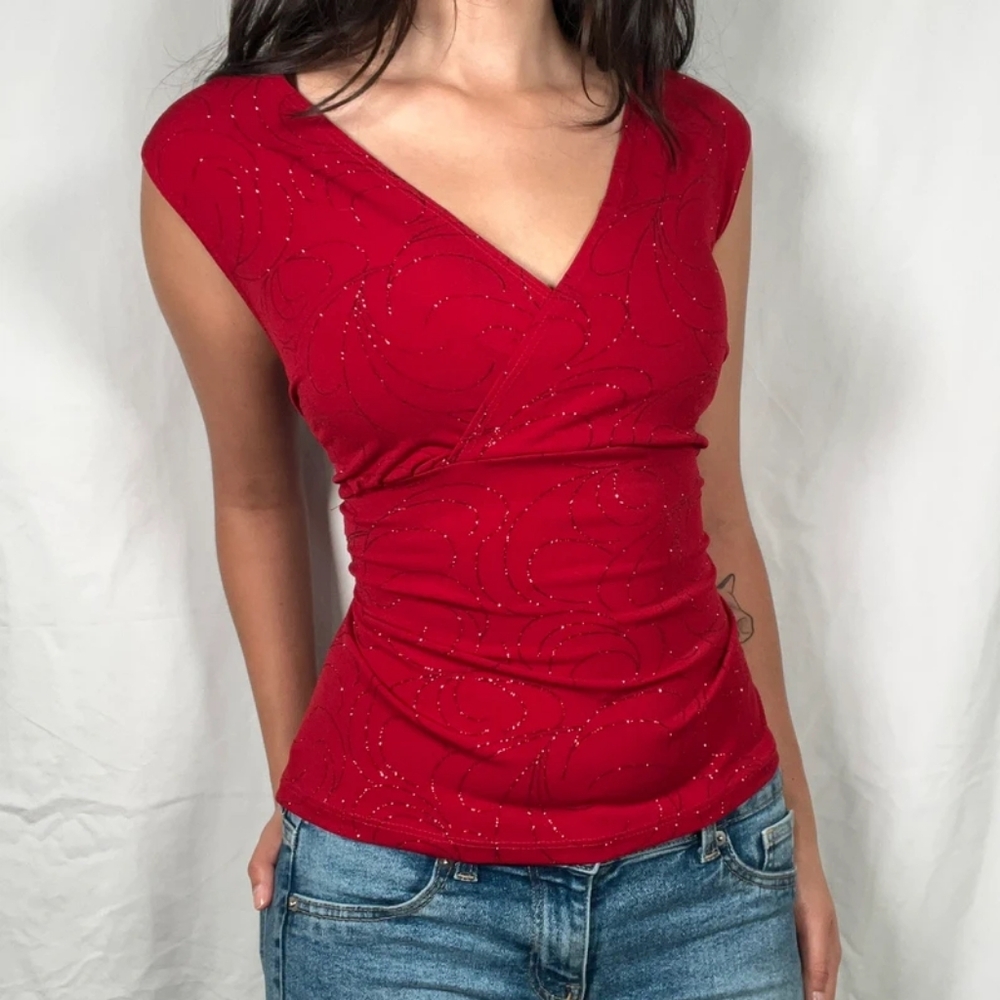 Sparkling Red V-Neck Dress
